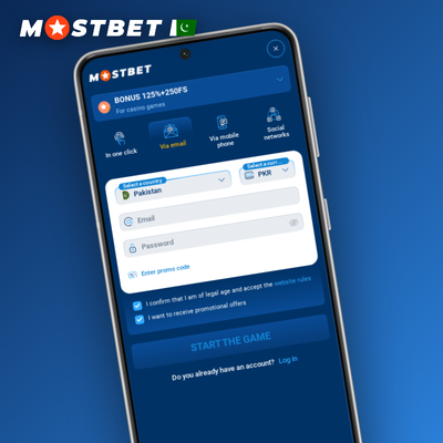 One-click button icon for instant Mostbet account create in Pakistan