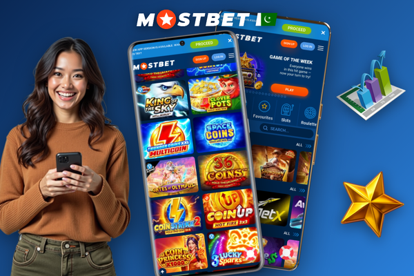 Mostbet casino online lobby displayed on Android phone with slot tiles in hand