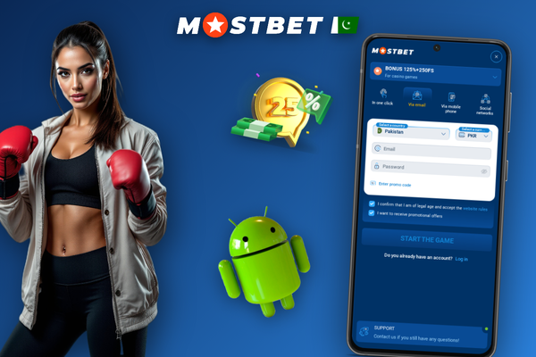 Mostbet login and registration screen on a smartphone app in Pakistan
