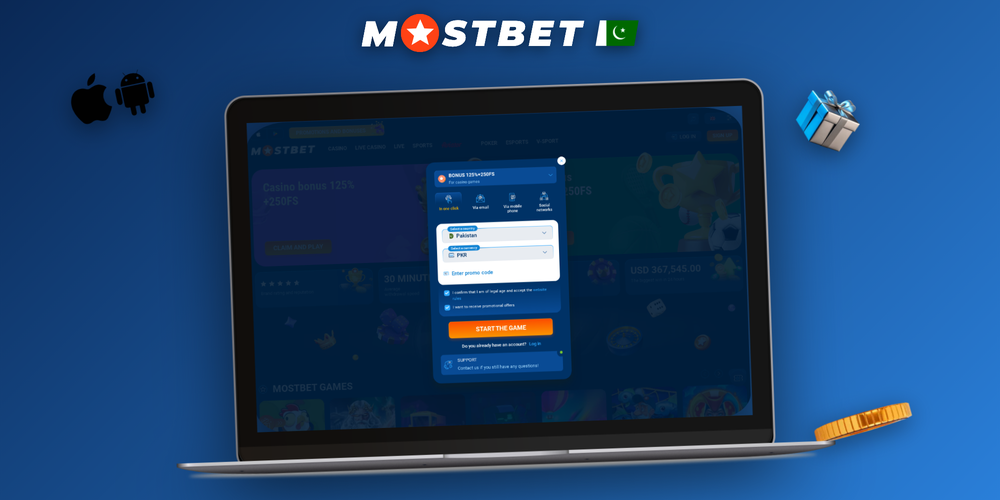 Support chat window on a laptop showing Mostbet personal account help for Pakistan players