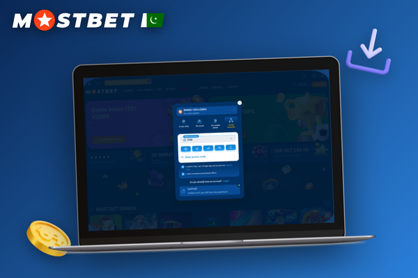 Laptop and phone showing Mostbet register login screen with username and password fields
